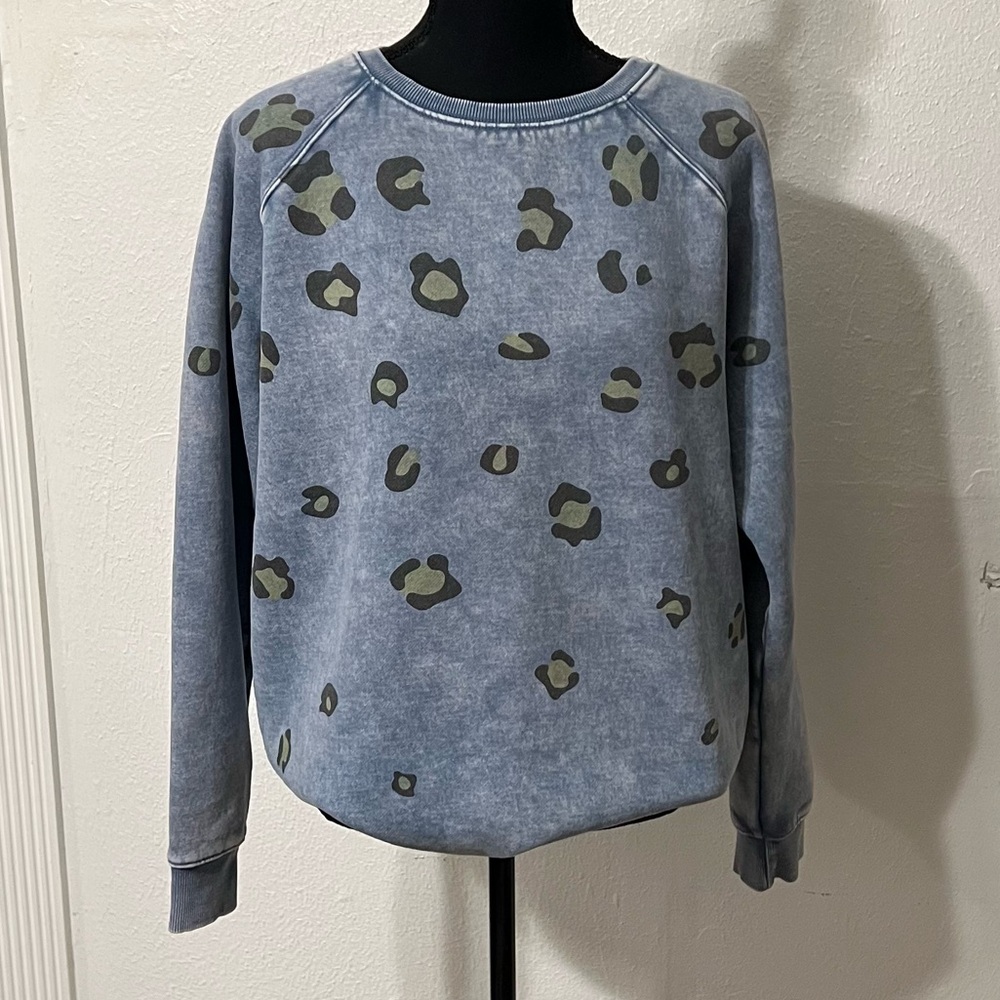 Easel Mixed Animal Print Blue Sweatshirt Sun Washed Mineral Washed Industrial